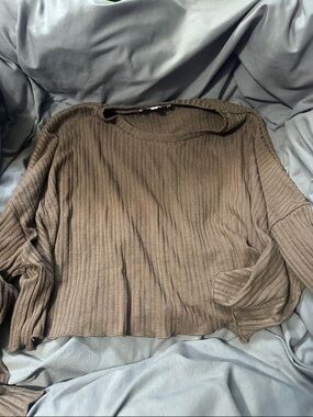 HYFVE Chocolate Brown Ribbed Long Sleeve Top